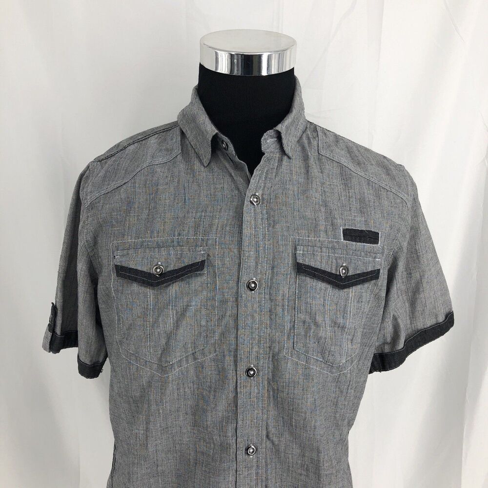 Burnside Gray Short Sleeve Flap Pocket Camp Shirt Large